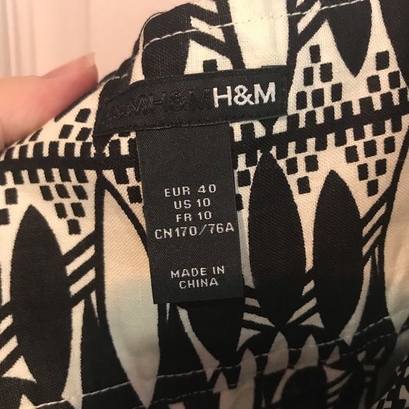 H&M Flare Mini Skirt Size 10 Linen Black White - Picture 5 of 6